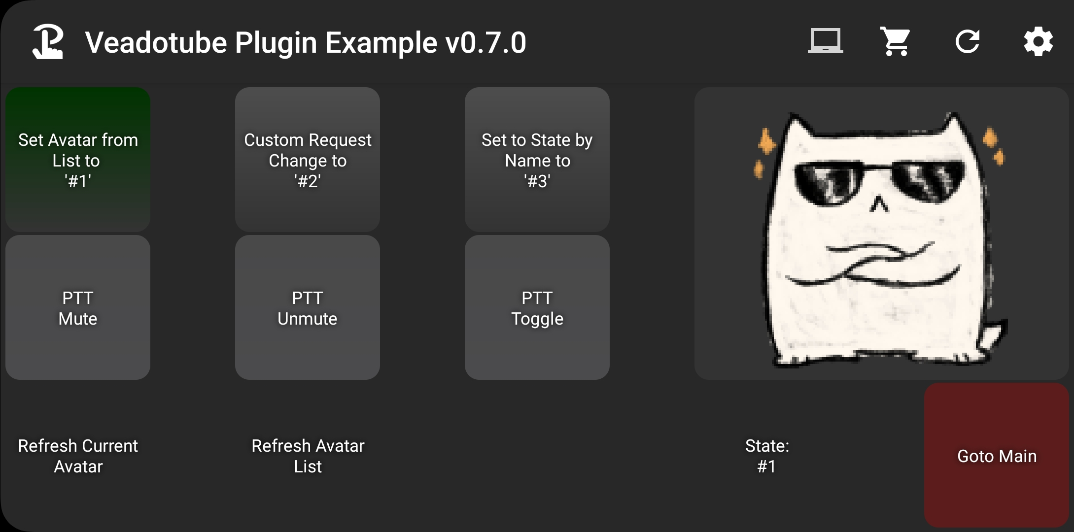 Screenshot of the Example Touch Portal Page on Android