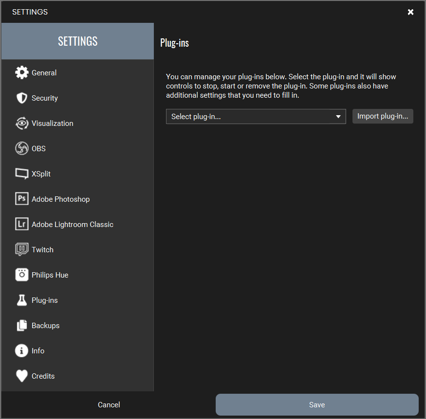 Screenshot of Touch Portal Plugin Screen